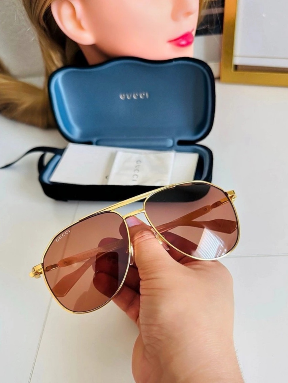 Gucci Aviator Sunglasses Brown & Gold